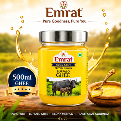 Emrat Special Bilona Buffalo Ghee 500 ml | Traditional Bilona Method | Rich Aroma & Golden Texture | Pure Buffalo Milk Ghee