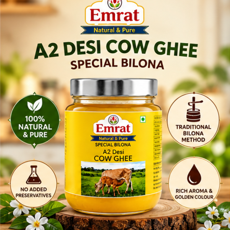 Emrat Natural & Pure A2 Desi Cow Ghee | Traditional Bilona Method | Rich Aroma & Golden Colour | Pure Cow Ghee for Cooking, Pooja & Daily Nutrition  1000ml
