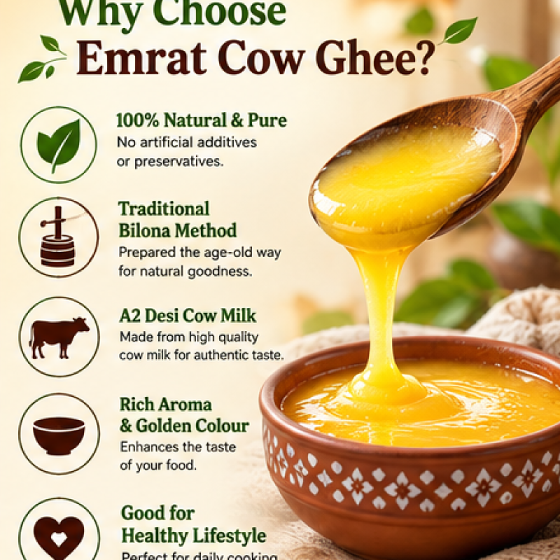 Emrat Natural & Pure A2 Desi Cow Ghee | Traditional Bilona Method | Rich Aroma & Golden Colour | Pure Cow Ghee for Cooking, Pooja & Daily Nutrition  1000ml
