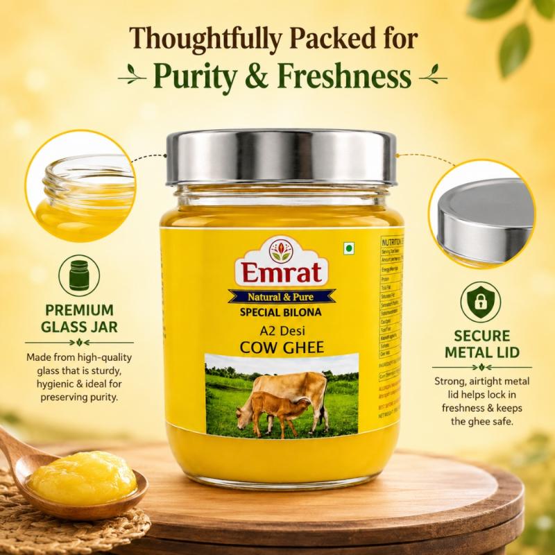 Emrat Natural & Pure A2 Gir Cow Ghee | Traditional Bilona Method |  Pure Cow Ghee for Cooking, Pooja & Daily Nutrition  1000ml