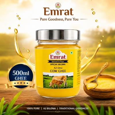 Emrat Natural & Pure A2 Gir Cow Ghee | Traditional Bilona Method |  Pure Cow Ghee for Cooking, Pooja & Daily Nutrition  1000ml